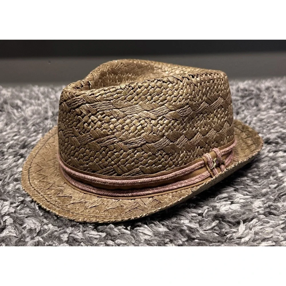 Tommy Bahama Fedora Hat Small Medium Brown Toyo Straw Woven Sun Beach Resort